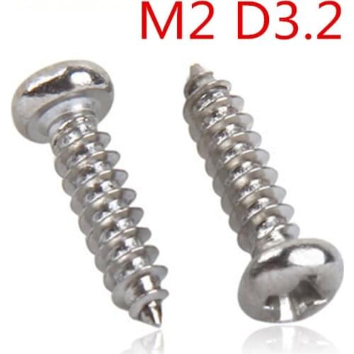 M2*5/6/7/8/10 Head 3.2mm Round Pan Head Phillips Cross Recessed Self Tapping Screw Micro Electronic Screws Nickel Plated