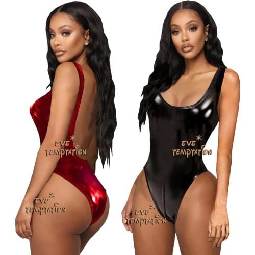 Sexy PVC Faux Leather Elastic Babydoll Lingerie Underwear Teddies Chemises Nightgown bikini Sleepwear backless Corsets W045