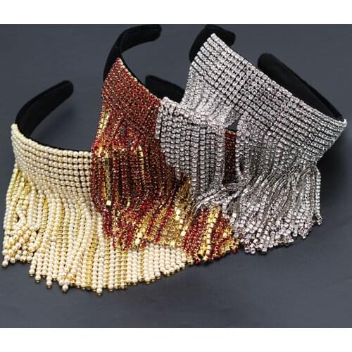 Pearl color rhinestone tassel headband New Baroque exaggerated fashion temperament rhinestones pearl strips tassel headband 701