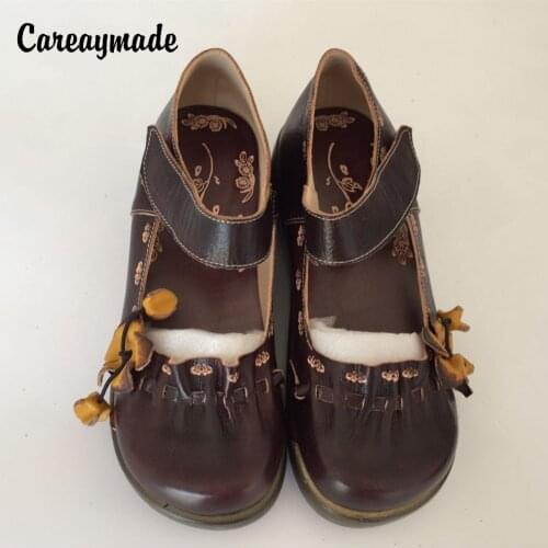 Careaymade-Folk style Head layer cowhide pure handmade Carved shoes,the retro art mori girl shoes,Womens casual Sandals,0327-3A