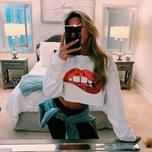 Cropped Sweatshirt Women White Crop Top Sequin Tops Black Yellow Long Sleeve Sweatshirts Ladies Female Sweat Femme Autumn Winter