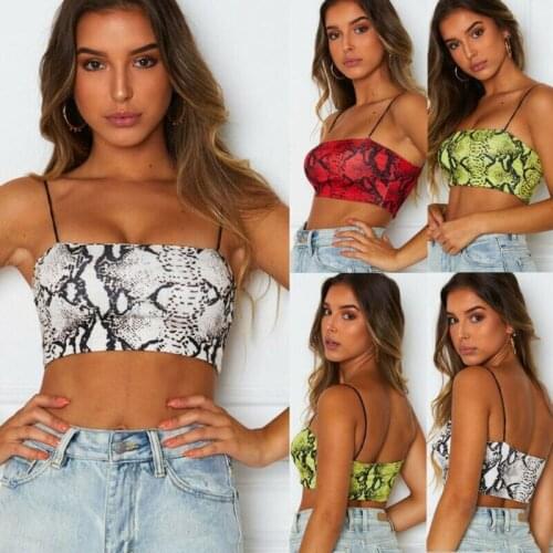 2020 Summer Sexy Women Snakeskin Pattern Print Strappy Tank Top Bustier Bra Strap Slim Fit Vest Crop Top Bralette Plus Size
