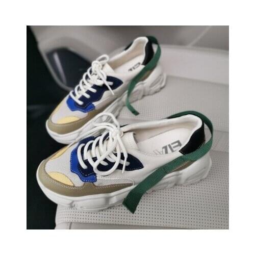 Color matching chalaza Women Running shoes rise flange ribbon fashion sneakers relaxation joker danp stream comfort sport shoes