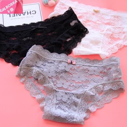 Women Sexy Lace Panties Girls Bow Tie Cute Underwear Women Floral Transparent Underwear Candy Color A total of 6 color