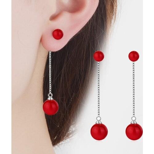 2019 Simple Long Chain Pearl Earrings Women Jewelry Korean Fashion Double Red Simulated Pearl Charm Hanging Drop Earrings Gift