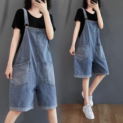 Plus Size Denim Overall Shorts Women Korean Style 2020 Summer New High Waist Jumpsuit Loose Wide Leg Shorts Fashion Playsuit