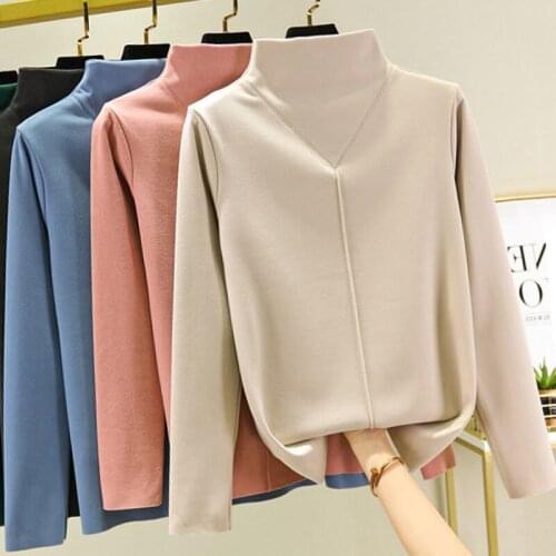 Bottom coat womens autumn and winter half high collar self heating warm long sleeve slim and thickened cationic top