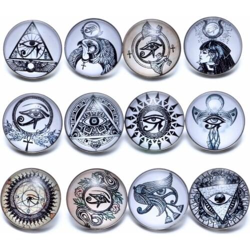 12pcs/lot Eye of Horus Theme Glass Charms 18mm Snap Button Jewelry For 18mm Snaps Bracelet Snap Jewelry KZ0689