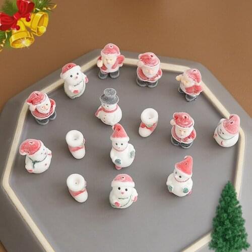 4pcs New Christmas Earrings Flocking Resin Little Snowman Red Socks Santa Pendant DIY Handmade Jewelry Accessories