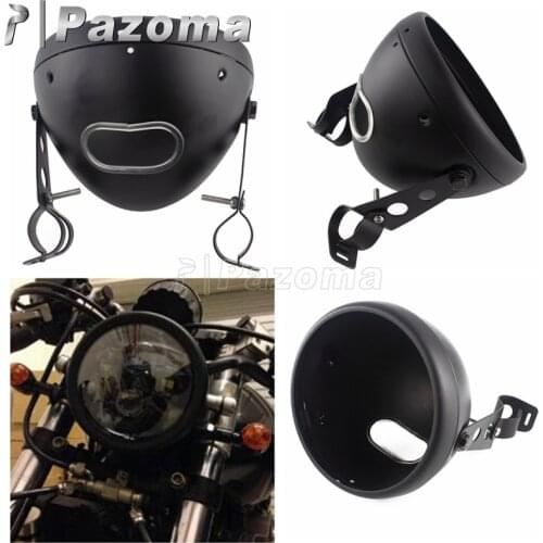 7 Inch Matte Black Motorcycle Headlamp Shell w/ Bracket 7" Round Headlight Housing Bucket For Harley Cafe Racer Chopper Bobber