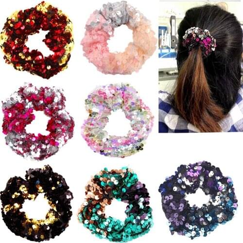 Glitter Sequins Elastic Large Intestine Hair Rope Fashion DIY Handmade Ponytail Hairband Women Accessories Girls Birthday Gifts