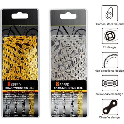 Bicycle Chains 8 Speed Velocidade Titanium Plated Ti Gold Silver Mountain Road Bike MTB Chain Part Cycling 116L