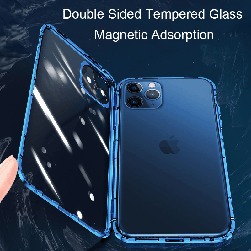 360 Magnetic Adsorption Metal Case for iPhone 12 Mini 12 11 Pro XR X XS Max Double Sided Glass Cover Camera Lens Protector Film
