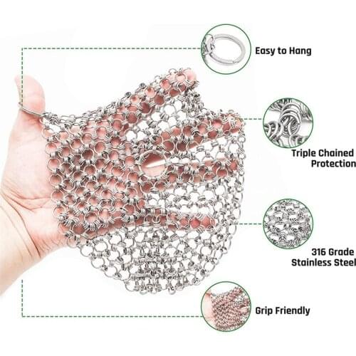 Cast Iron Cleaner Stainless Steel Chainmail Scrubber Easy Cleaning for Pans Dutch Ovens Grills Griddle