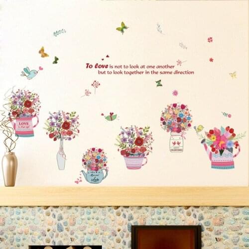 Hogar Color flower butterfly basket wall sticker living room bedroom room wall decoration