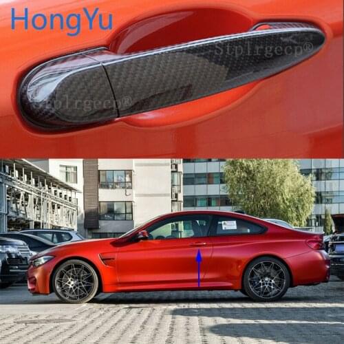 For BMW Carbon Fiber Auto Door Handle Knob Exterior Trim Covers for BMW M4 F82 F83 2014-2018 Sticker