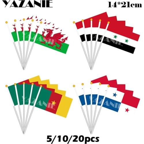 YAZANIE 14*21cm 5/10/20pcs Welsh Syria Natiomal World Country Hand held Flag Cameroon Greece Small Polyester Printed Flags
