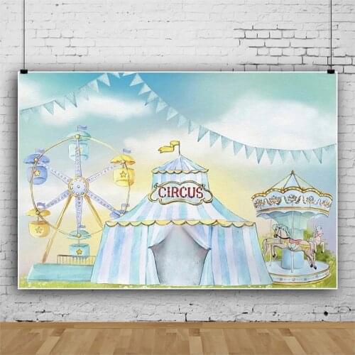 Blue Circus Tent Kid Play Park Photo Backdrop Baby Shower Happy Birthday Party Boy Photograph Background Banner Booth Decoration