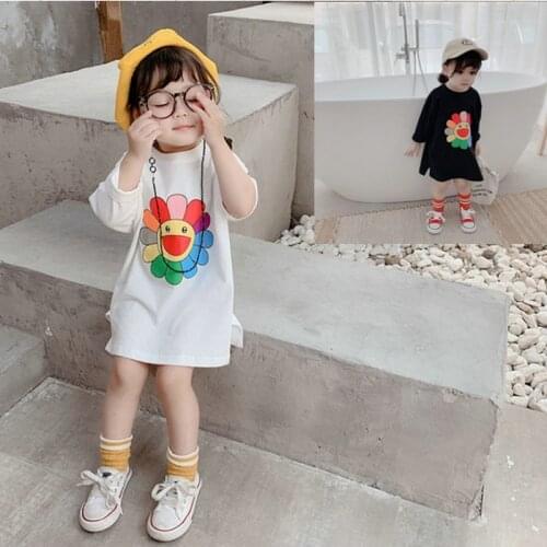 Girls T-shirt rainbow seven-color flower long sleeve shirt spring new childrens clothing girls tops