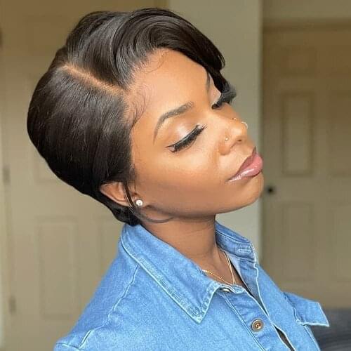 Short Pixie Cut Wig Human Hair Straight Transparent Lace Front Wig Bob Brazilian Remy Human Hair Wigs For Women Pre Plucked