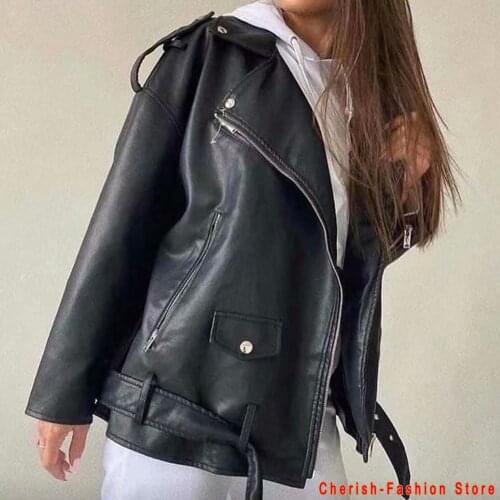 Faux Leather Jacket Women Casual PU Loose Motorcycle Jackets Female Streetwear Oversized Coat Korean Chic New Spring Outerwear