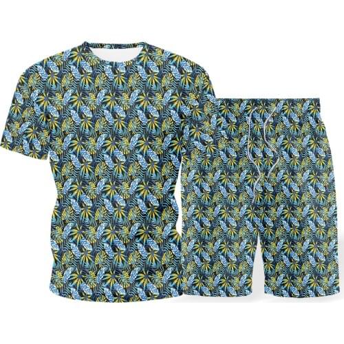 2021 Summer Fashion New Mens Sets Printing O-neck Casual T-shirt Hawaii Sports Shorts Sportswear Beach Sweatshirt Tshirt S-5XL