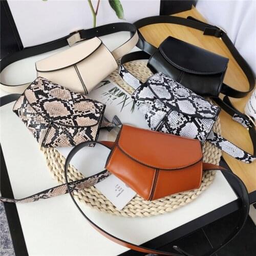 Mini Women Waist Bag Solid Color Snakeskin Pattern Ladies Package Fashion PU Leather Phone Packs Purse Travel Bag 2021 New