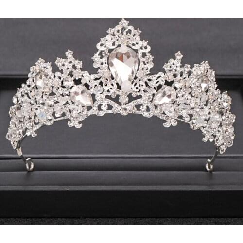Trendy Silver Color Rhinestone Crystal tiara Queen Wedding Crown Women Bridal Headpiece Wedding Hair Jewelry Accessories