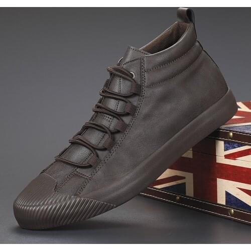 Spring Men Casual Shoes Korean Version PU Leather Vulcanized Shoes Fashion Simplicity Lace-up High Top Wearable Flats Shoes