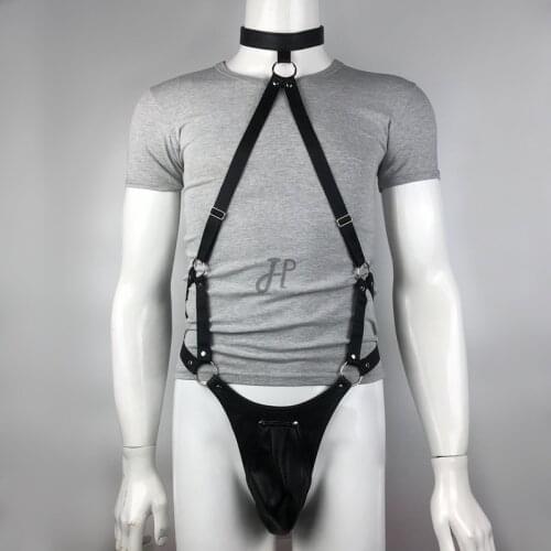 Mens Gay Underwear Polyester BDSM Costumes Clubwear Fetish Bulge Pouch Wrestling Adjustable Open Porno Sissy Bodysuit for Adult