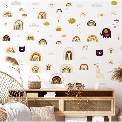 Sets of Brown Rainbows Cartoon Cute Animals Wall Stickers for Kids Room Baby Room Decoration Wall Decals Decorative Stickers