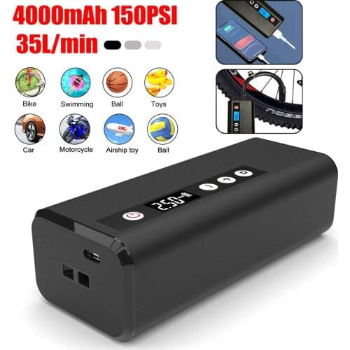 4000mAh 150PSI 35L/min Rechargeable Air Pump Electric Tyre Tires Inflator Auto Air Inflatable Inflator Pump For Car Bicycle Boat