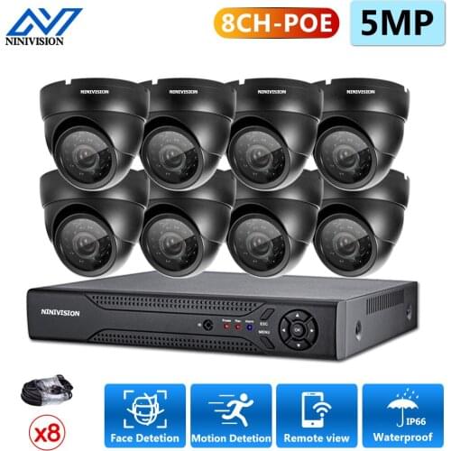 NINIVISION H.265 8CH NVR 5.0MP POE Camera System Outdoor IR-CUT AI Face/Motion Detetion CCTV Video Surveillance Recorder Kit