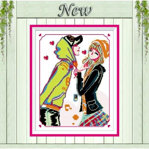 Tease lovers kiss home decor painting counted print on canvas DMC 14CT 11CT chinese Cross Stitch Needlework Sets Embroidery kits