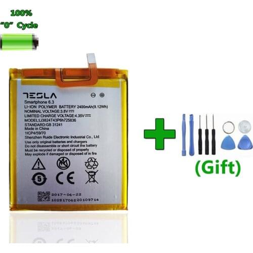 Original 2400mAh Li-Polymer Battery For Tesla Smartphone 6.3 Dual SIM LTE Bateria Smart Phone Accumulator AKKU AKU + Tools Gift