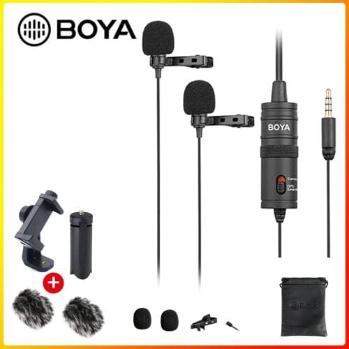 BOYA BY-M1DM Dual Head Lavalier Condenser Microphone Audio Record for iPhone Andriod DSLR Canon Nikon Camcorder Updated of BY-M1
