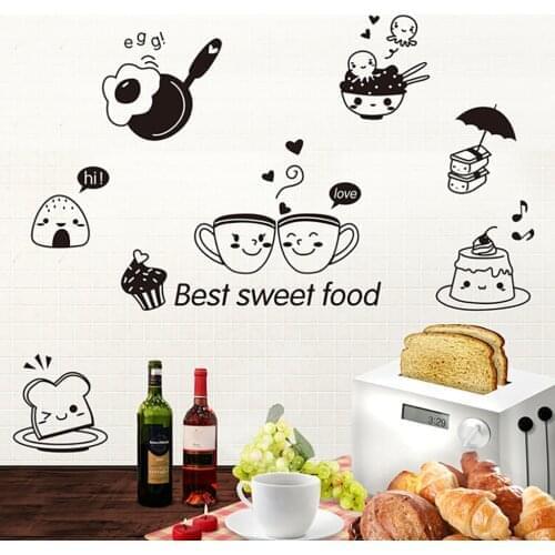 Food Wall Stickers For Kitchen Dining Room Cake Coffee Cups Vinyl Self-adhesive Wallpaper Mural Pegatinas de Cocina Home Decor