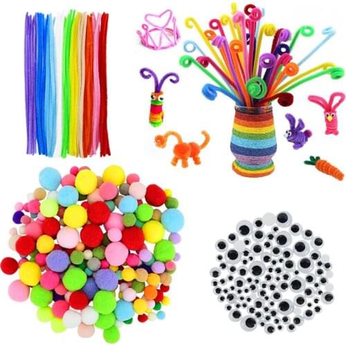 200/300/350pcs 30cm Chenille Stems Pipe Cleaners Plush Balls Eyes Set Decorations Children Educational Toys DIY Craft Supplies