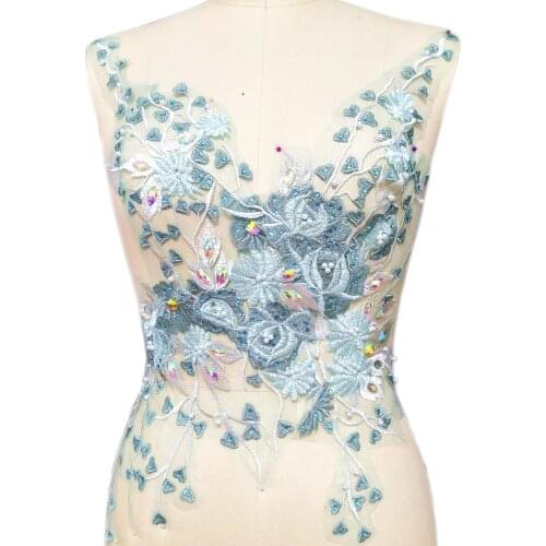 SEw on Lace Light Baby Blue Crystals Stones Rhinestone Appliques Patches Designer Sewing Diy For Crafts Wedding Dress Decoration