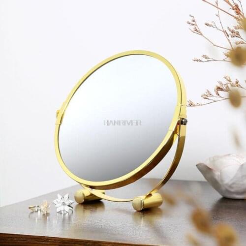Simple Round Golden Makeup Mirror Desktop Makeup Mirror Bedroom Bathroom Studio Beauty Table Mirror Cosmetic Mirror