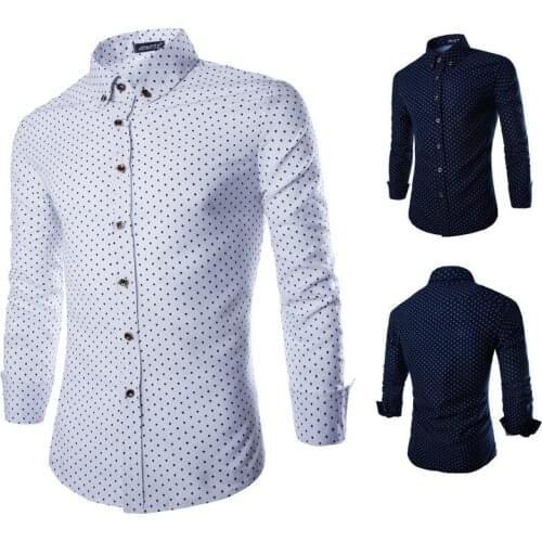 2019 New Fashion Brand Men Clothes Slim Fit Men Long Sleeve Shirt Men Polka Dot Casual Men Shirt
