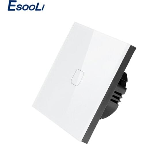 Esooli 1 Gang 1 Way Touch Switch 220V EU Standard Wall Light Touch Screen Switch Crystal Glass Panel LED Light Touch Switch