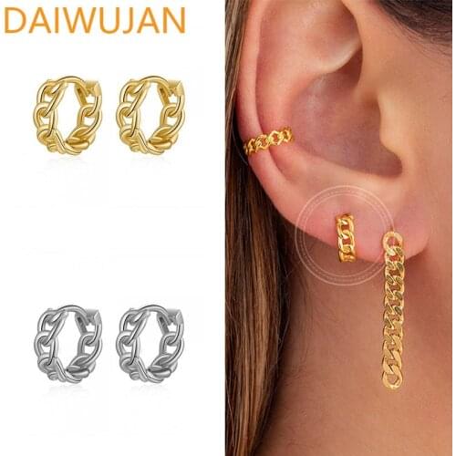 DAIWUJAN INS 925 Sterling Sliver Hoop Earrings for Women Personality Twist Chain Circle Earrings Aretes Punk Party Jewelry