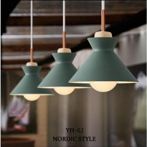 Vintage led wood pendant light art dining room modern hang lamp e27 nordic pendant lights living room restaurants bar droplight