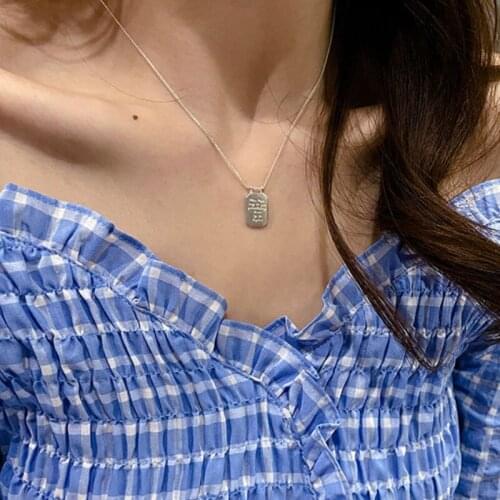 VSnow Hiphop Square Geometrical Letter Pendant Necklace for Women Girls Minimalist Silver Color Metal Chain Necklace Jewellery