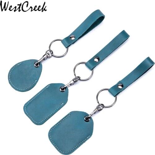 WESTCREEK Brand Leather Keychain Key Ring Tag Vintage ID Card Case Keychain Access Card Bag Key Tag Ring