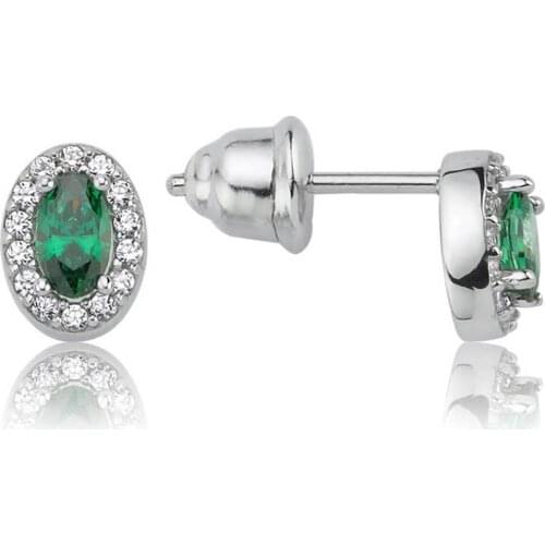 Valori Jewels 0.50 Carat, Zirconia Green And White Oval Gemstone, Rhodium Plated, Sterling Silver Earrings