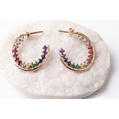 Women Handmade Hoops Multicolored Zircon Earring, Handmade 925Silver Woman Zircon Earring,Handmade Zircon Women Earring