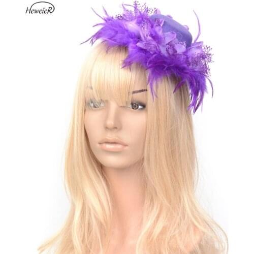 Lady Women Girls Bride Headdress Top Hat Cap Feather Flower Fascinator Hair Clips Hairpiece Cocktail Party Accessories Handmade