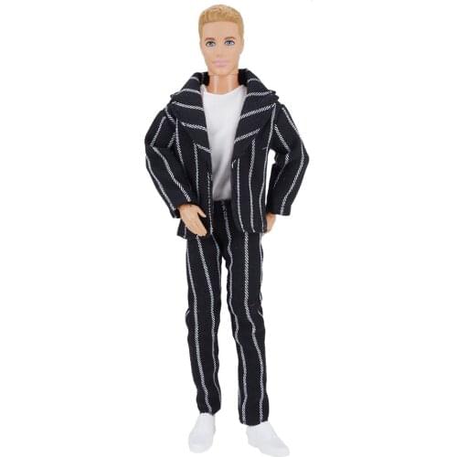 1/6 Ken The Boyfriend Handmade Fashion Suit Outfit Black Gray Suit With White T Shirt Ken Clothes For Barbie Ken Doll Clothes